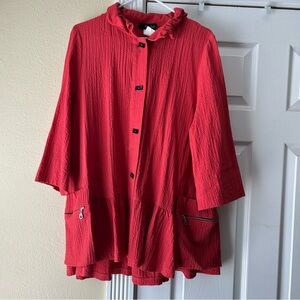 Vibrant Red Ruffled Jacket